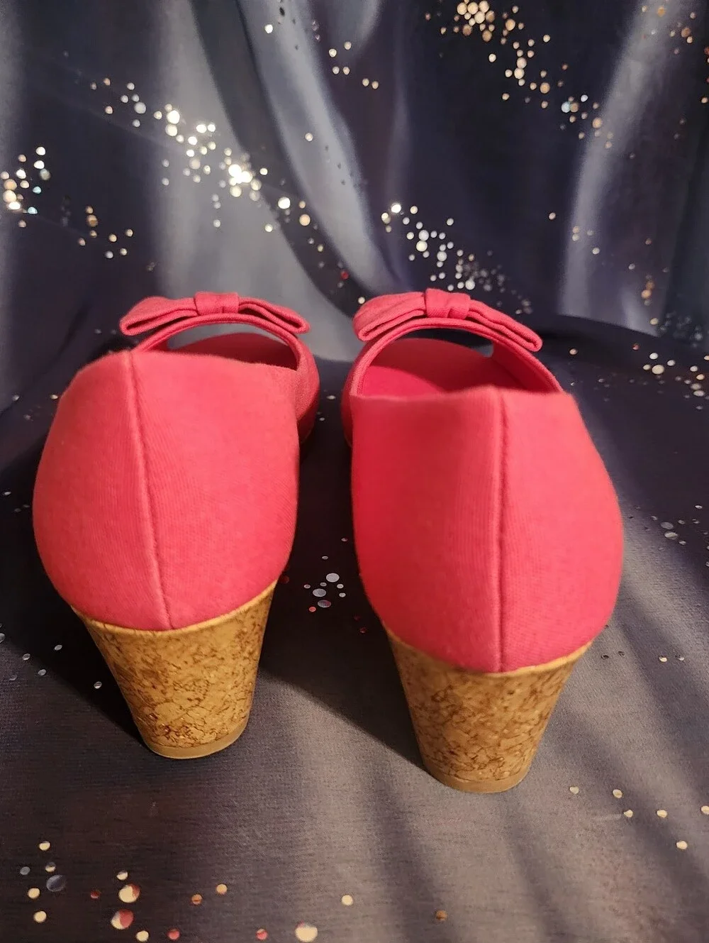 Girls Pink Bow Peep-Toe Wedge Flats  size 3 1/2